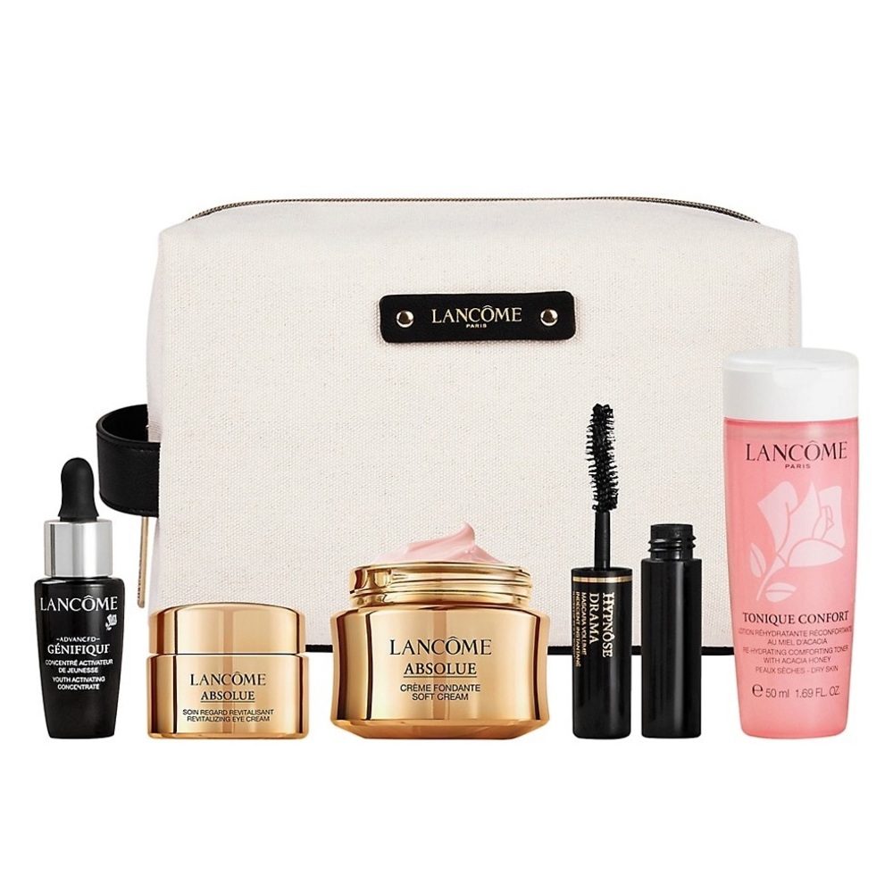 NEW! Lancôme Canvas Cloth Faux Leather Zip Makeup Bag Cosmetic Eco Travel Case